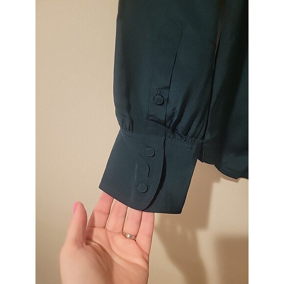 NWT J. Crew Button Up Shirt Long Sleeve 100% Silk Blouse Forest Green Size 6 - Picture 4 of 9